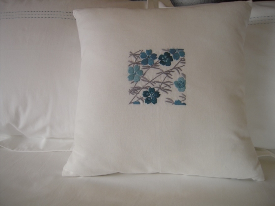 Cushion, Framed Flowers, Blue